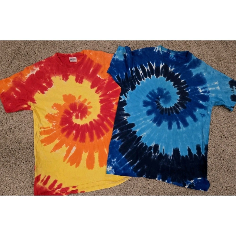 Tie Dye T Shirt Lot of 2 Adult Large Colorful Spiral Festival Hippie Cotton Tees